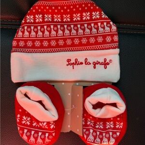 Red and White Baby Hat and Booties Set